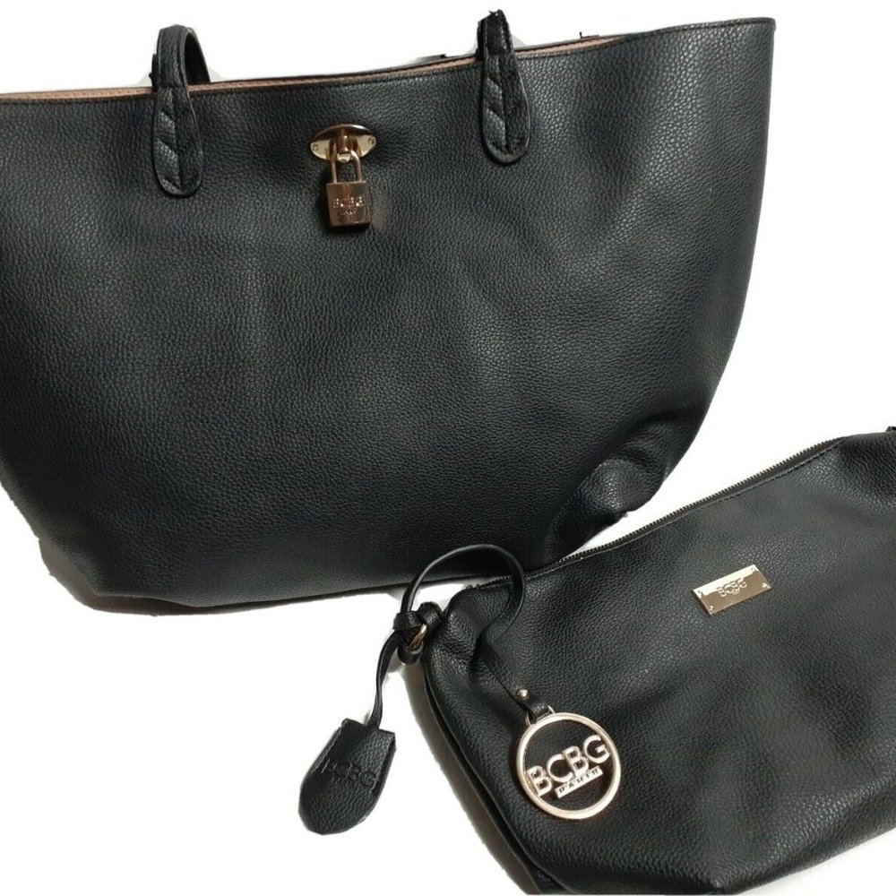 BCBG Paris Reversible Black/Tan Tote & Handbag Set